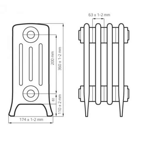 Радиатор чугунный Derby M4/200, 1 секция, RETROstyle RS-D М 4/200