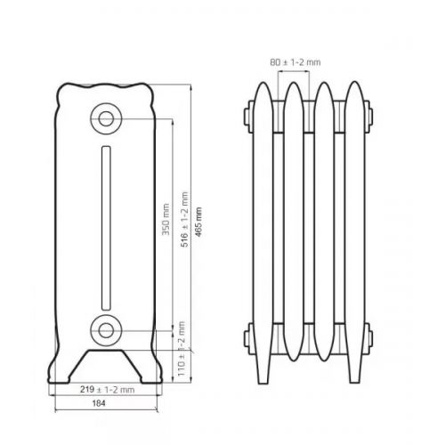Радиатор чугунный РАДИМАКС Windsor 350, 1 секция, W 350