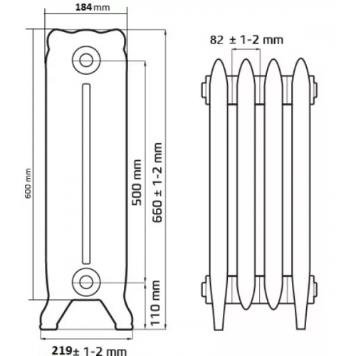 Радиатор чугунный РАДИМАКС Windsor 500, 1 секция, W 500